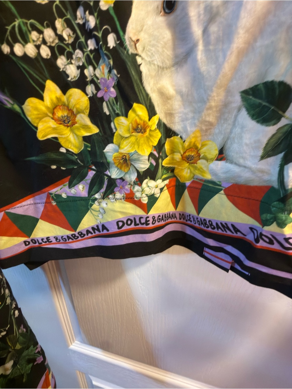Dolce & Gabbana Black Floral Jacket with Rabbit Motif and Colorful Trim - Picture 6 of 7